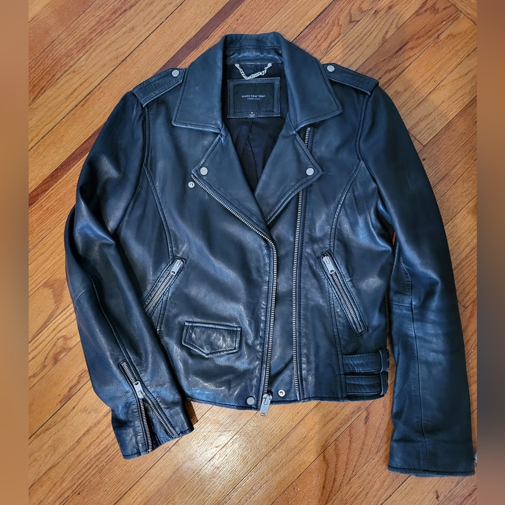 Andrew Marc Black Leather Moto Jacket